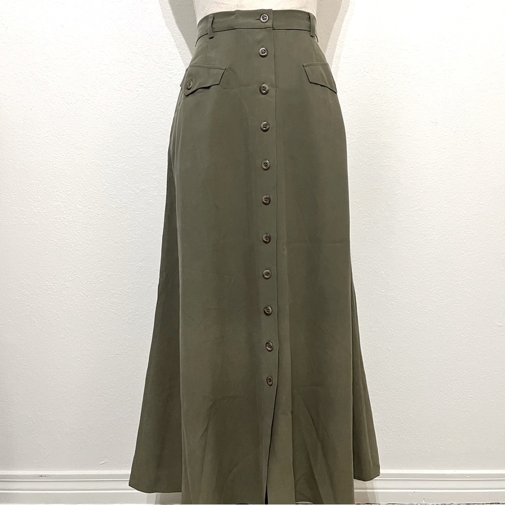 COPY - 100% Silk Button Down Skirt Olive Green